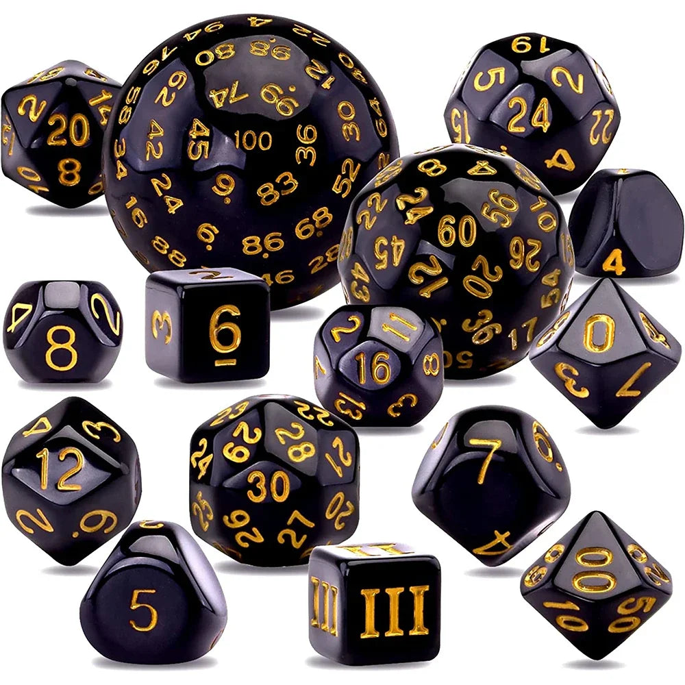 15Pcs/Set Polyhedral Dice D3-D100 Spherical RPG Complete DND Opaque Black 100 Sides Dices Role Playing Table Party Board Game