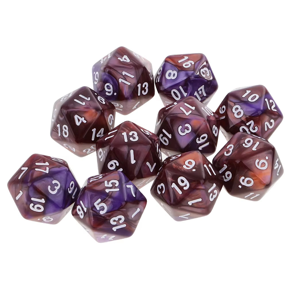 Vibrant 10-Pack Polyhedral 20-Sided D20 Dice for RPG and Tabletop Gaming - Dual Color Design