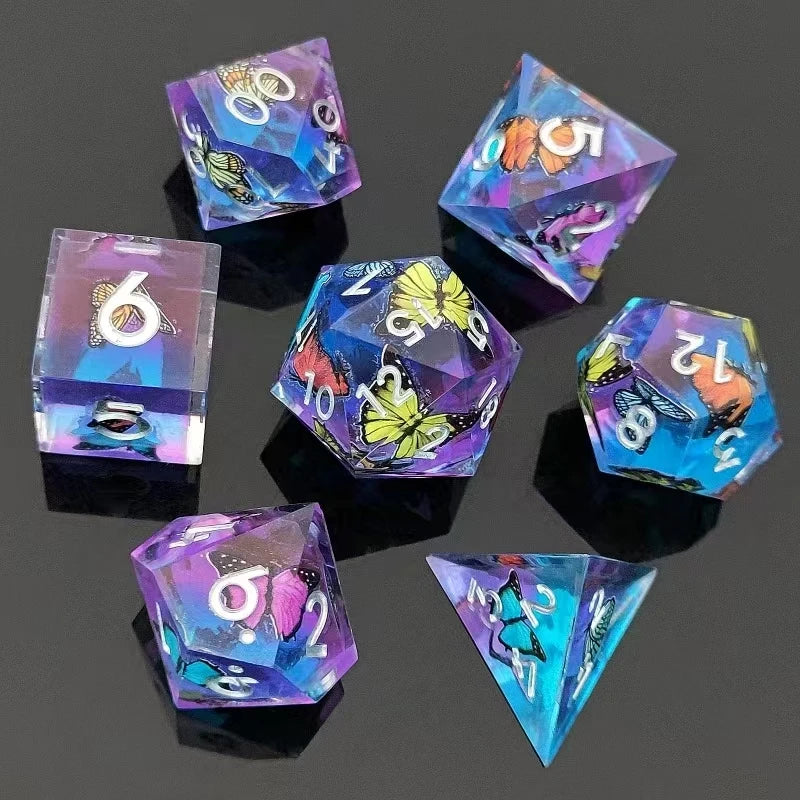 Enchanting D&D Flower Resin Dice Set - 7PCS Polyhedral Dice for RPG Gamers and Collectors - نرد 7 قطع على شكل ورود
