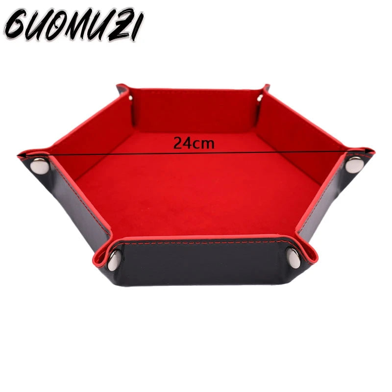 Versatile Foldable PU Leather Dice Tray Box - 6 Stylish Hexagon & Square Designs for Gaming Fun! - صحن لرمي النرد