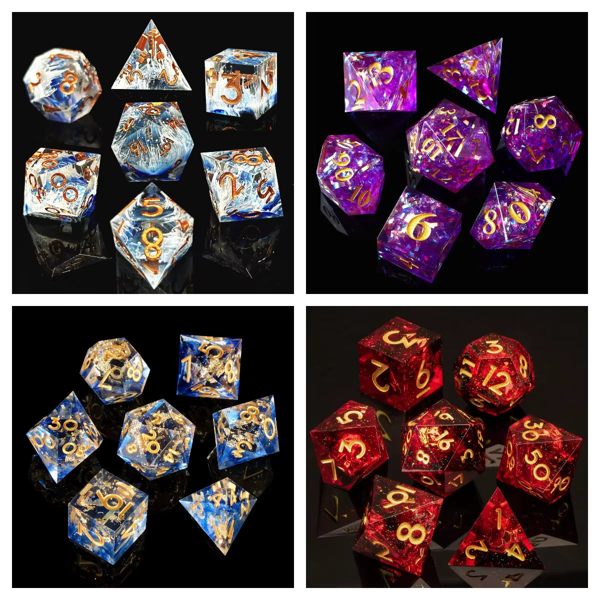 7Pcs Semi-Transparent Handmade Resin Polyhedral Dice Set for Dnd, RPG Board Games - Includes D20, D12, D10, D8, D6, D4