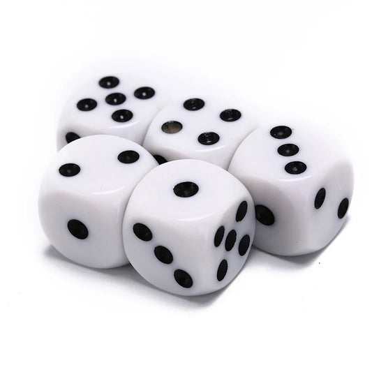 Set of 5 White 6-Sided Acrylic Dice - Perfect for RPGs and Party Games! - نرد ستة أوجه 5 حبات