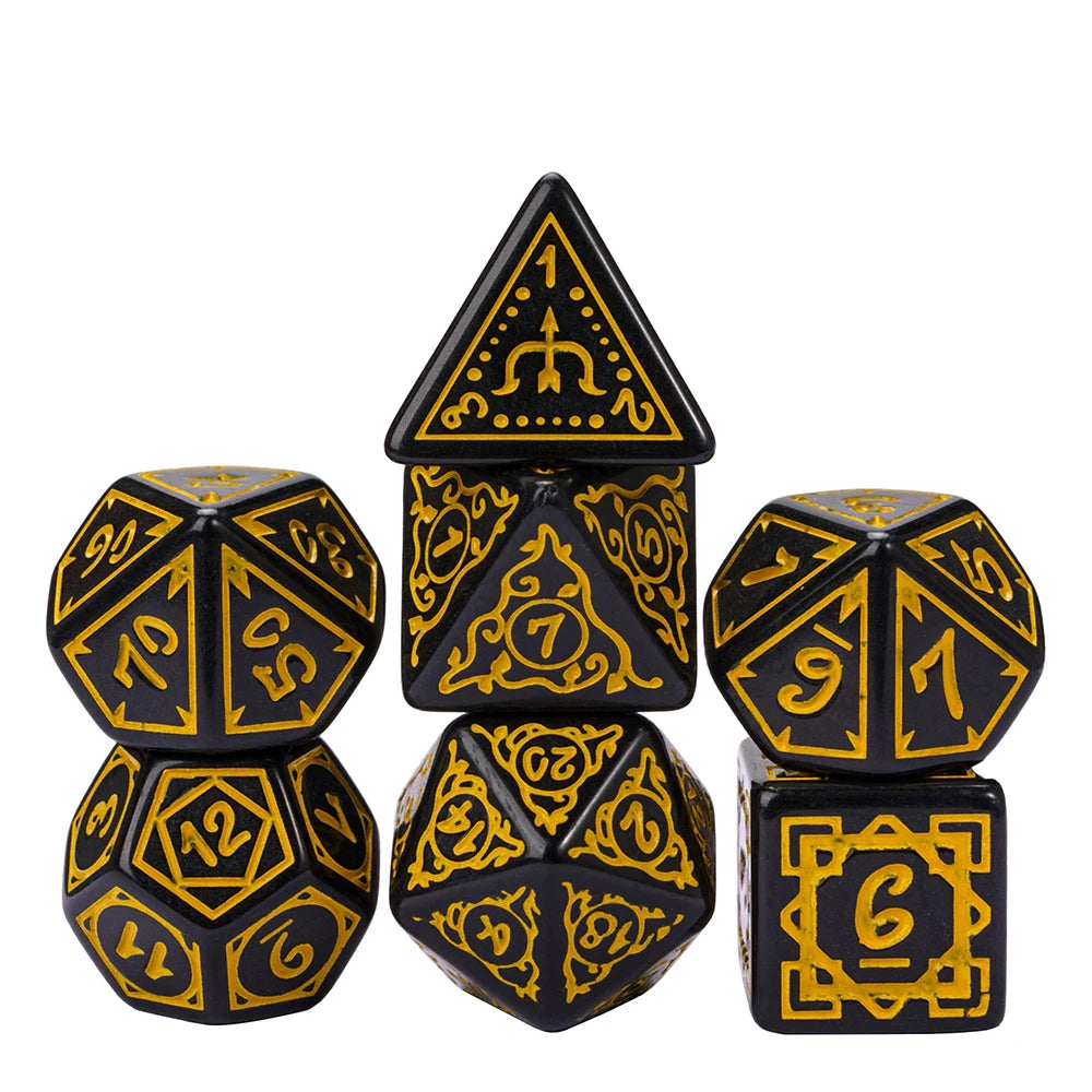 Druid's Elemental Marbled DND Dice Set - Exquisite Carved Polyhedral D4-D20 for Epic Role Playing Adventures