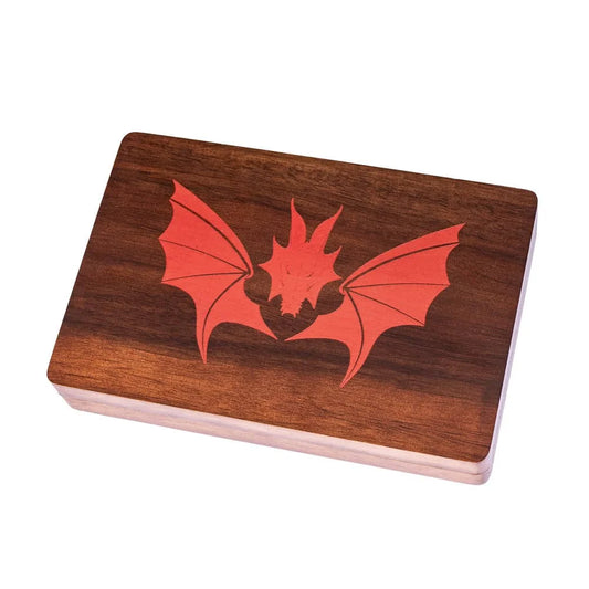 2 in 1 Rectangle Wooden Dice Case & Dice Tray Bat Pattern Box Dice Holder for DND Game Dice Set, D&D, RPG, Tabletop Games