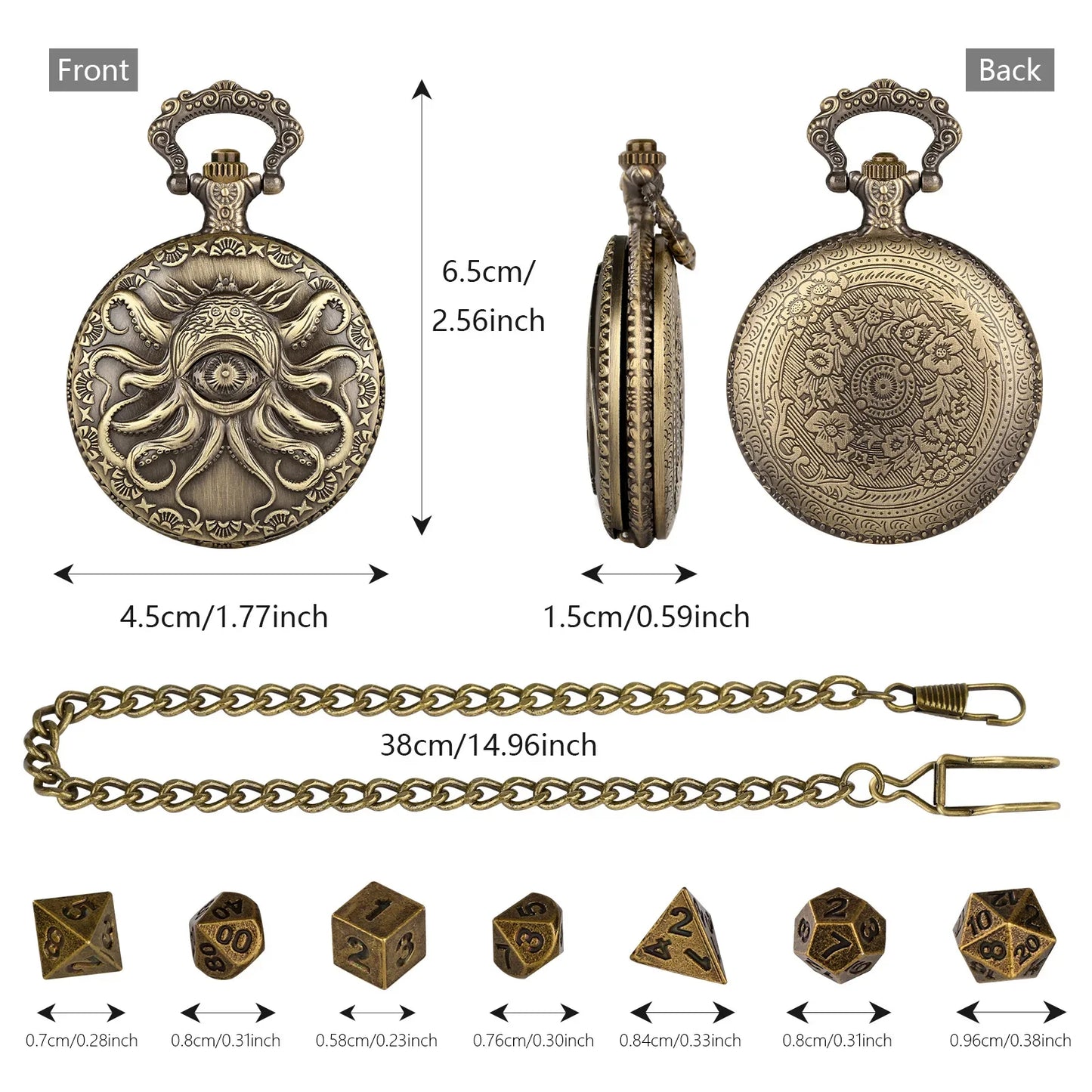 Octopus Metal Dice Case Vintage Cthulhu Pocket Watch DND Dice One Eyed Octopus Pocket Watch Box Dice for Role Playing Games