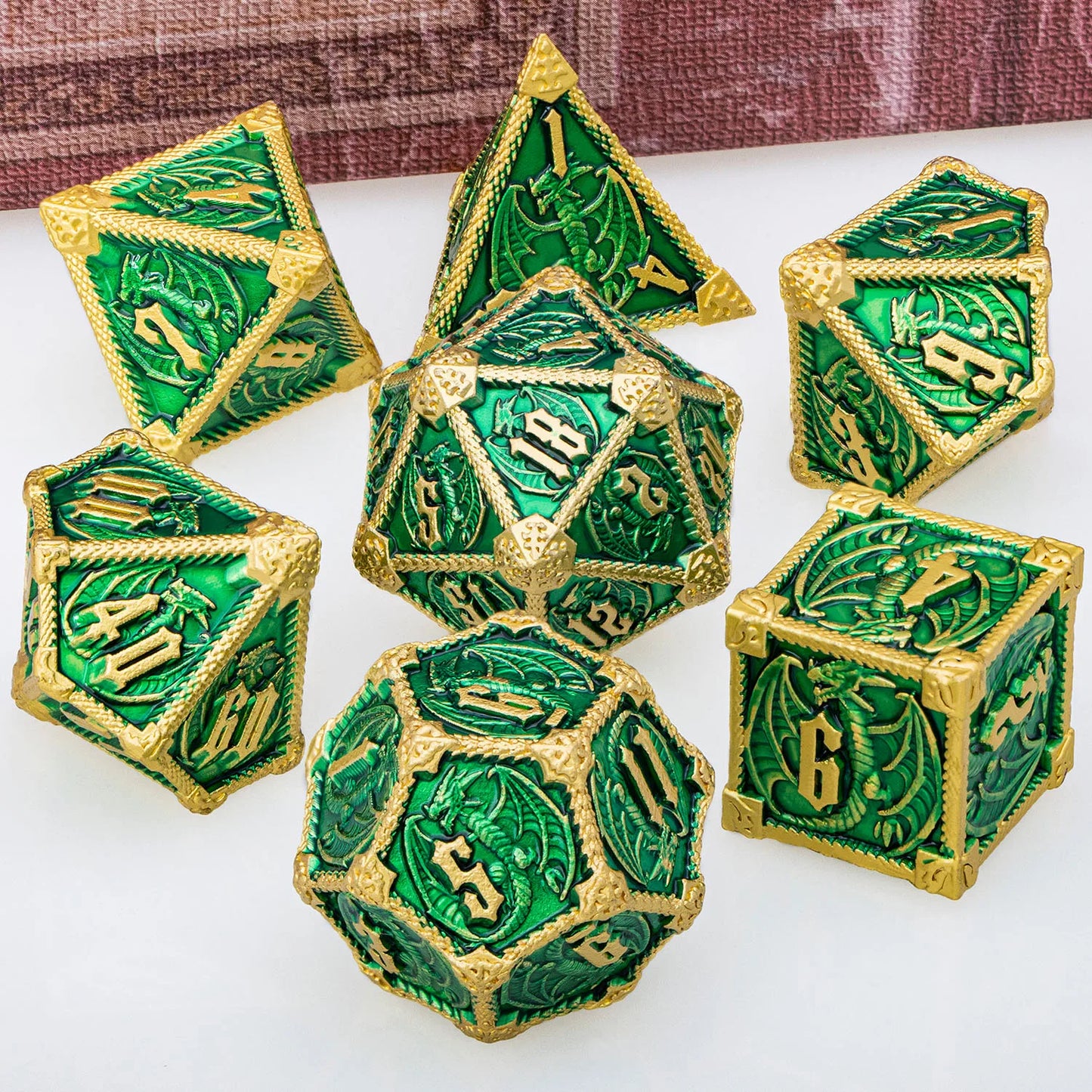 Metal Dragon D&D Dice Set - Premium Polyhedral RPG Dice for Dungeons & Dragons - D20, D12, D10, D8, D6
