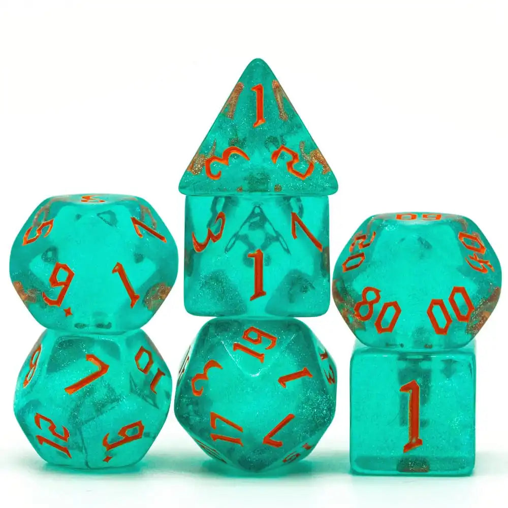 Poludie 7-Piece Pink Gold Translucent Polyhedral Dice Set for D&D and RPG - Perfect for Role Playing and Board Games!
