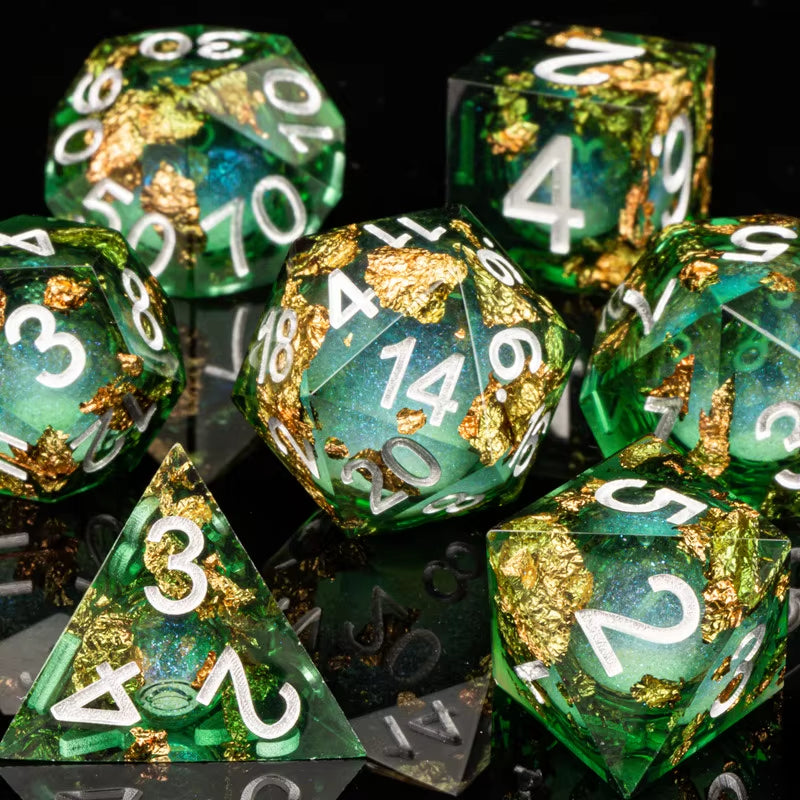 Galaxy Sharp Edge Liquid Core Dice Set for Dungeons and Dragons - D20 Resin Dice for Epic Adventures