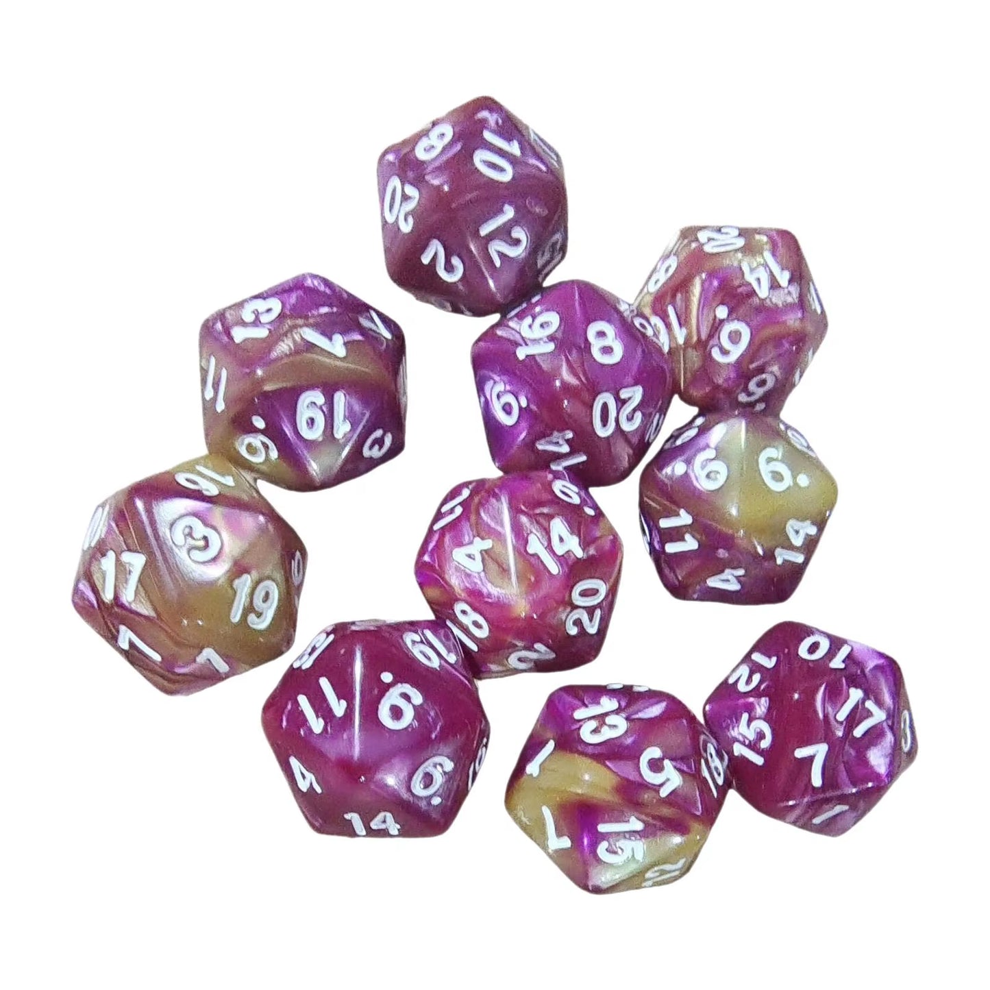 Vibrant 10-Pack Polyhedral 20-Sided D20 Dice for RPG and Tabletop Gaming - Dual Color Design