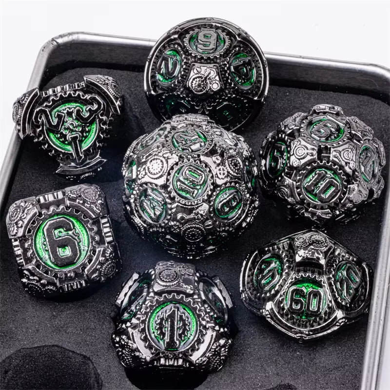 Premium 7-Piece Metal Dice Set for Dungeons and Dragons - نرد دي اند دي معدني