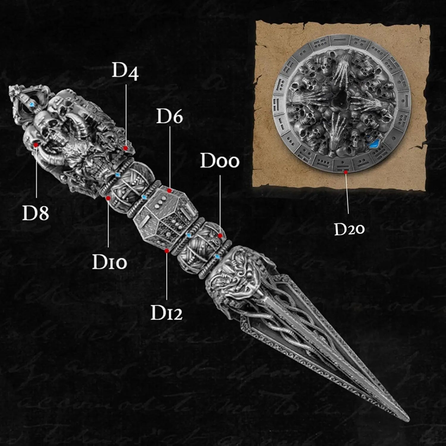 Magic Wand Dice Spinner 7 in 1 Dungeons and Dragons D&D Dice Set Dados Rpg Kit DND Dice Set Roleplaying Steampunk Theme Games