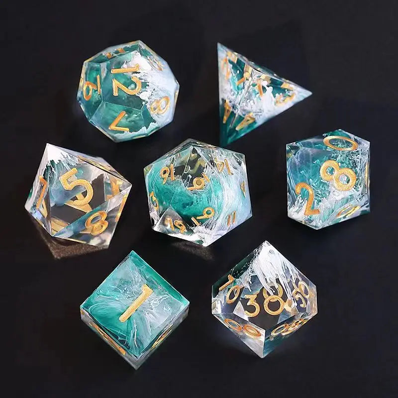 Enchanting D&D Flower Resin Dice Set - 7PCS Polyhedral Dice for RPG Gamers and Collectors - نرد 7 قطع على شكل ورود