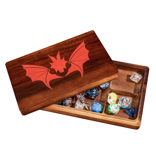 2 in 1 Rectangle Wooden Dice Case & Dice Tray Bat Pattern Box Dice Holder for DND Game Dice Set, D&D, RPG, Tabletop Games