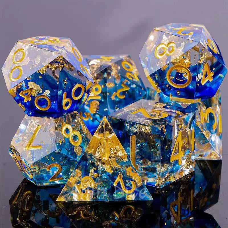 Enchanting D&D Flower Resin Dice Set - 7PCS Polyhedral Dice for RPG Gamers and Collectors - نرد 7 قطع على شكل ورود