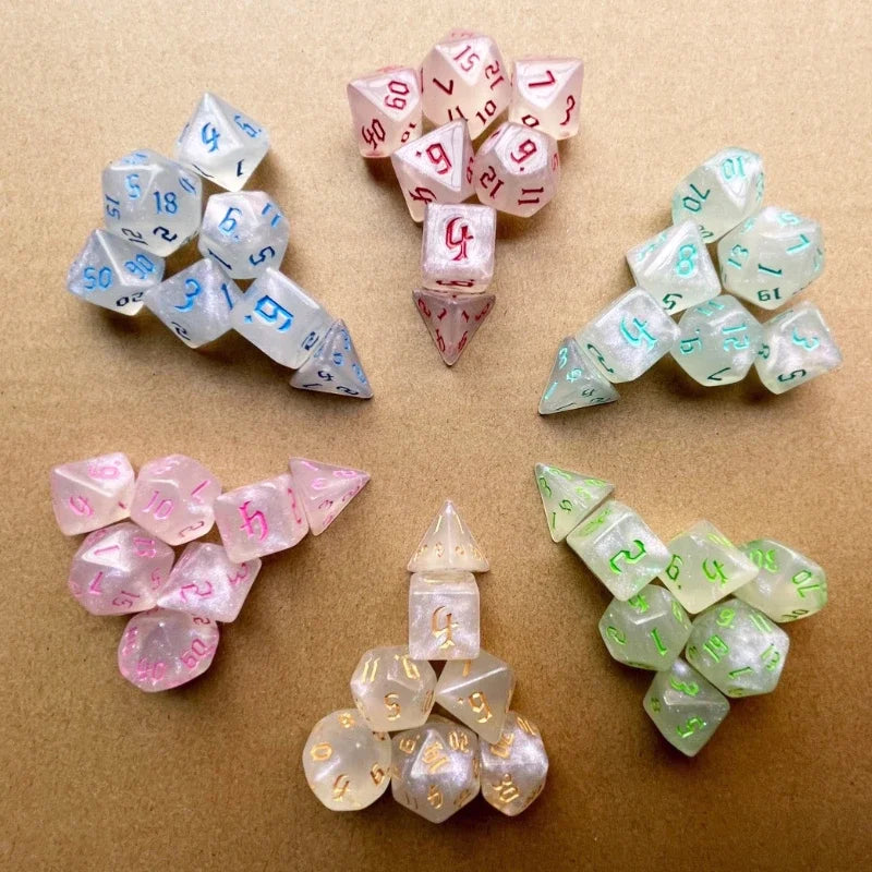 Sparkling Gold Glitter Polyhedral Dice Set - 7 Pcs for DND, TRPG & RPG Gaming Adventures!