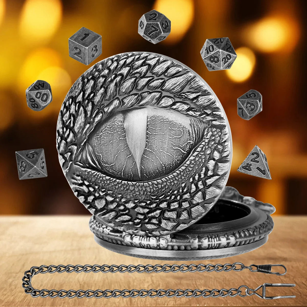 Octopus Metal Dice Case Vintage Cthulhu Pocket Watch DND Dice One Eyed Octopus Pocket Watch Box Dice for Role Playing Games