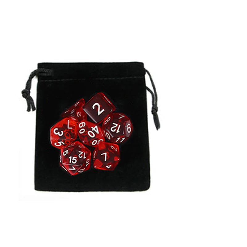 Colorful 7-Piece D&D Dice Set with Velvet Bag - Perfect for Board Games, RPGs & D&D - نرد 7 قطع مع شنطتها