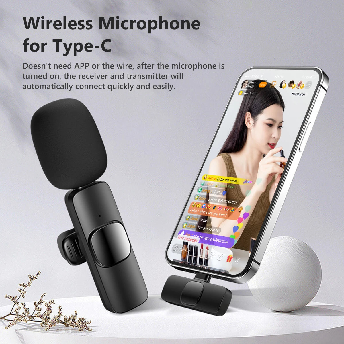 Premium Type C Wireless Lavalier Microphone - Compact Mini Mic for Android Live Streaming, Gaming & Interviews