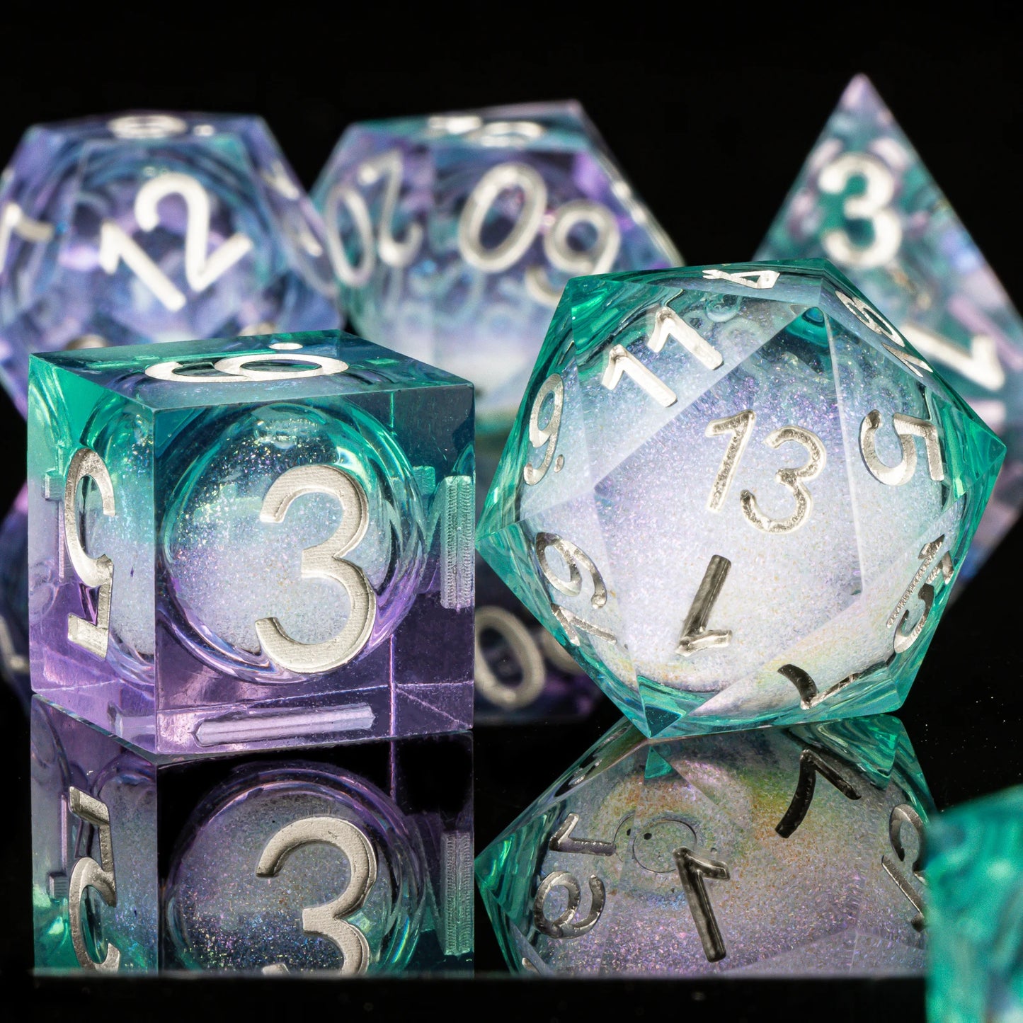 Galaxy Sharp Edge Liquid Core Dice Set for Dungeons and Dragons - D20 Resin Dice for Epic Adventures