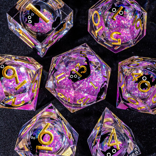 Cat Liquid Core Resin Sharp Edge D&D Dice Set - نرد دي اند دي قطة