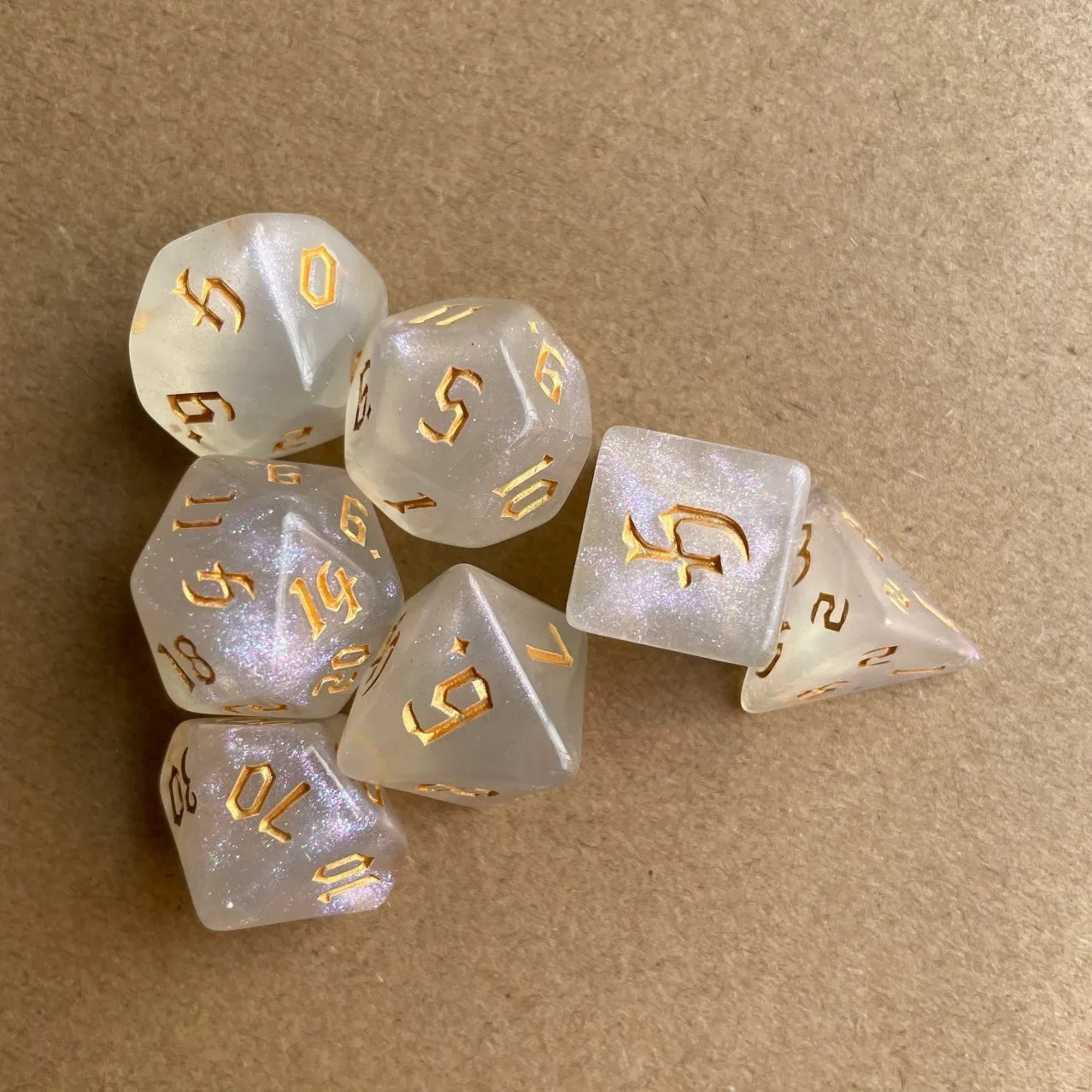 Sparkling Gold Glitter Polyhedral Dice Set - 7 Pcs for DND, TRPG & RPG Gaming Adventures!