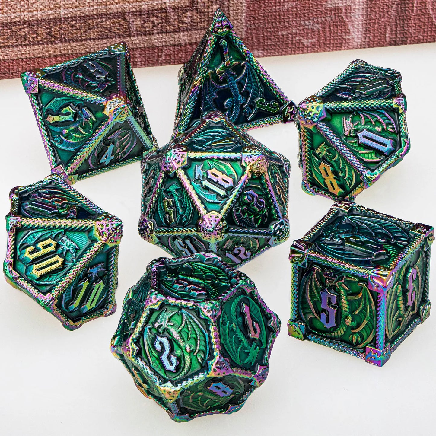 Metal Dragon D&D Dice Set - Premium Polyhedral RPG Dice for Dungeons & Dragons - D20, D12, D10, D8, D6