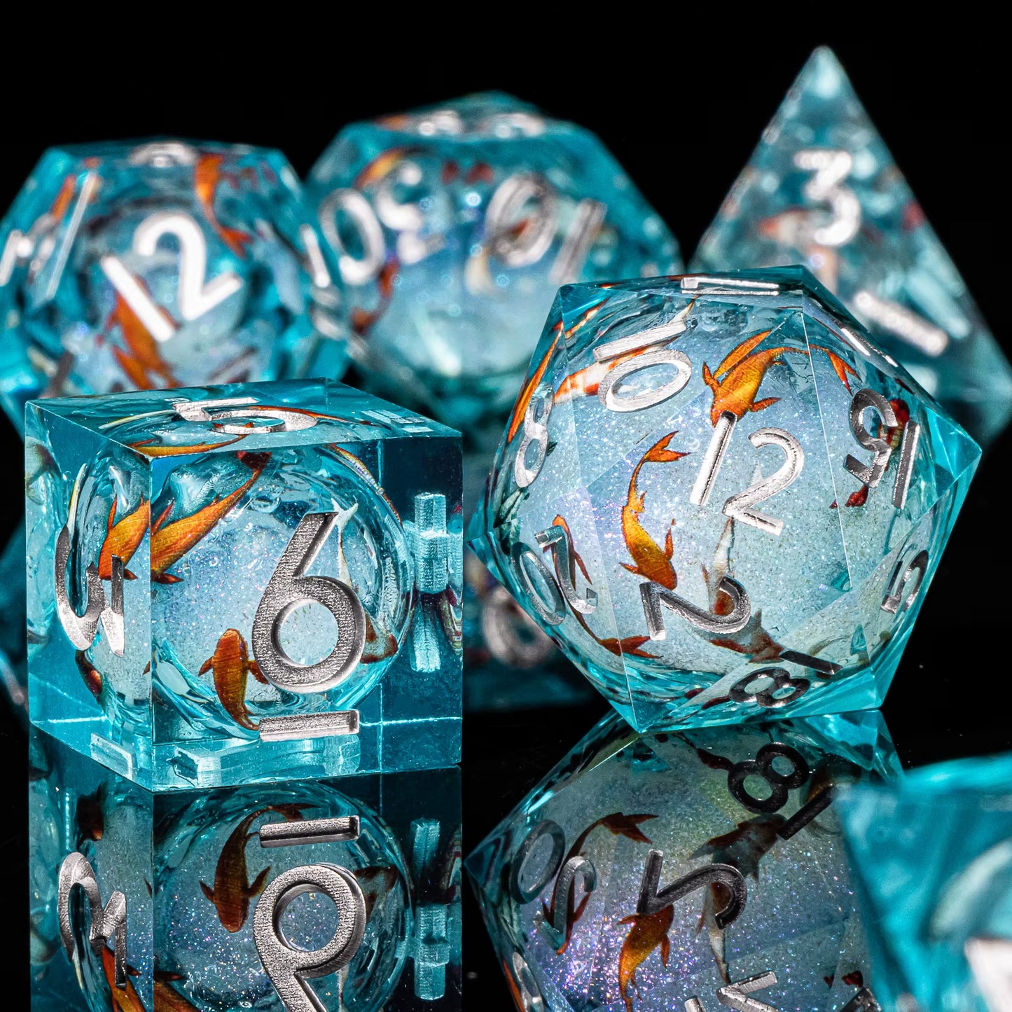 Galaxy Sharp Edge Liquid Core Dice Set for Dungeons and Dragons - D20 Resin Dice for Epic Adventures