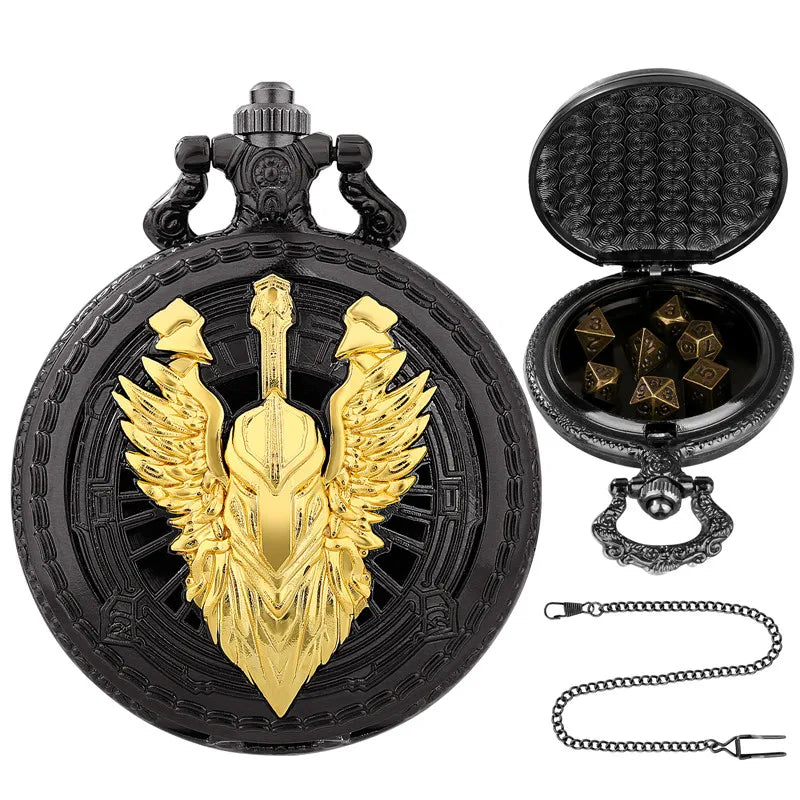 Steampunk Warlock Mini DND Dice Set - 7Pcs Polyhedral Metal Dice with Pocket Watch Shell Case for Dungeons & Dragons