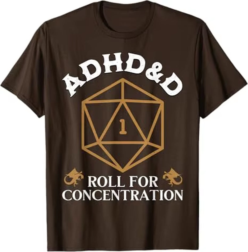 Vintage ADHD&D Concentration T-Shirt for Gamers - Funny D&D Graphic Tee for Men and Women - Polyester - تيشرتات نسائي ورجالي دي اند دي بوليستير
