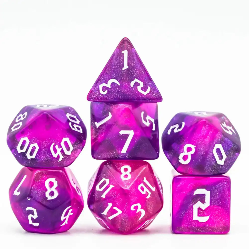 Poludie 7-Piece Pink Gold Translucent Polyhedral Dice Set for D&D and RPG - Perfect for Role Playing and Board Games!