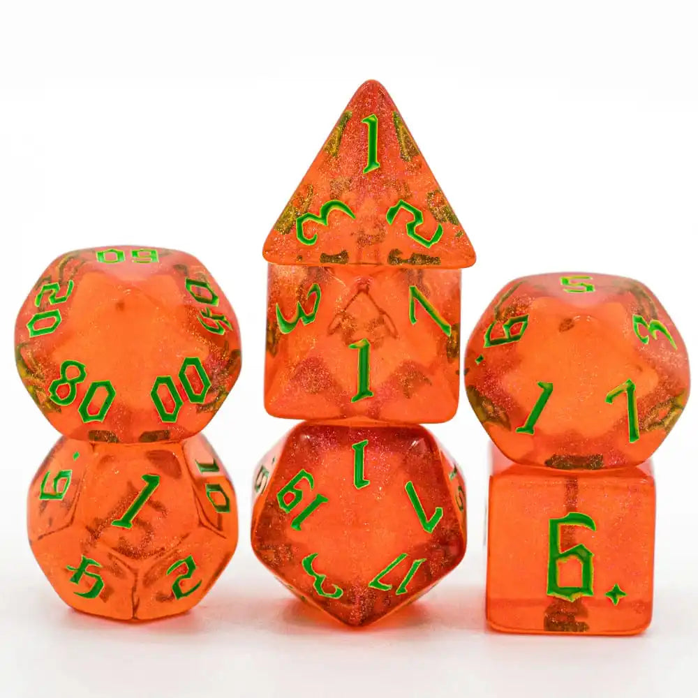 Poludie 7-Piece Pink Gold Translucent Polyhedral Dice Set for D&D and RPG - Perfect for Role Playing and Board Games!