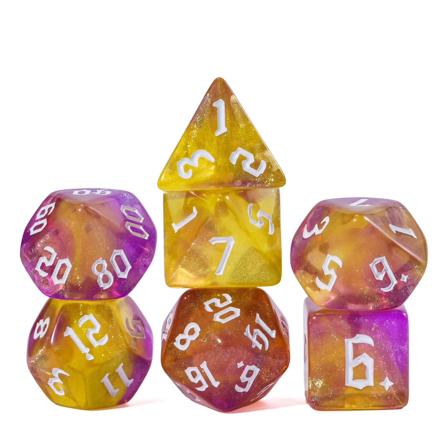Poludie 7-Piece Pink Gold Translucent Polyhedral Dice Set for D&D and RPG - Perfect for Role Playing and Board Games!