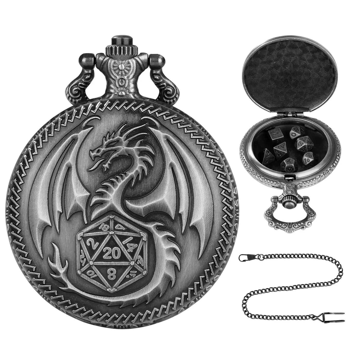 Octopus Metal Dice Case Vintage Cthulhu Pocket Watch DND Dice One Eyed Octopus Pocket Watch Box Dice for Role Playing Games