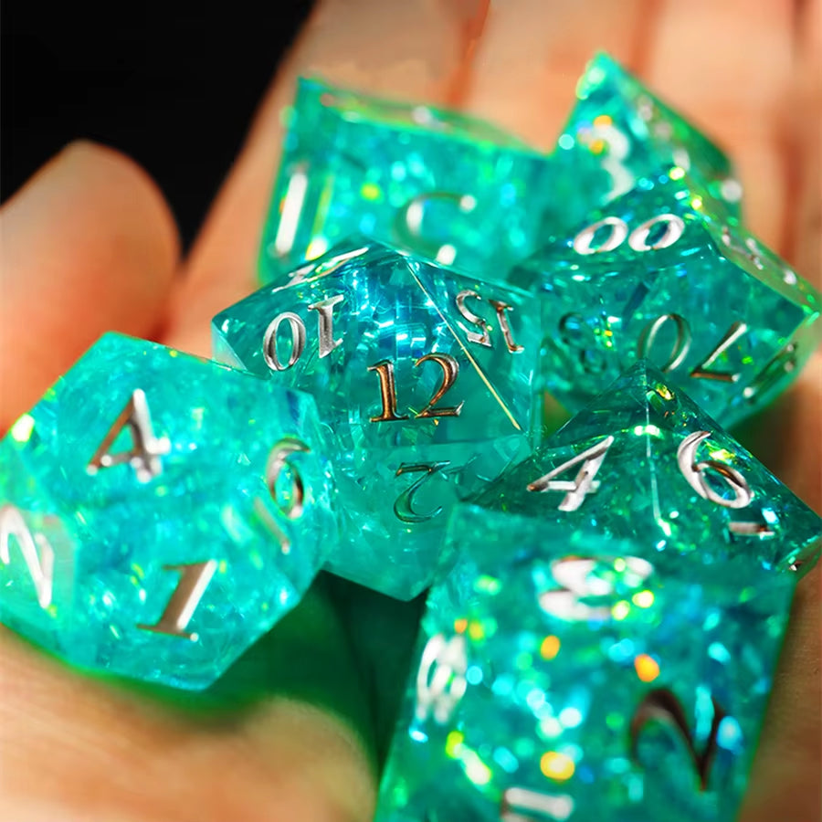 Green Ice Crystal Dice Set for D&D - نرد دي اند دي