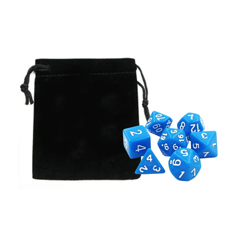 Colorful 7-Piece D&D Dice Set with Velvet Bag - Perfect for Board Games, RPGs & D&D - نرد 7 قطع مع شنطتها