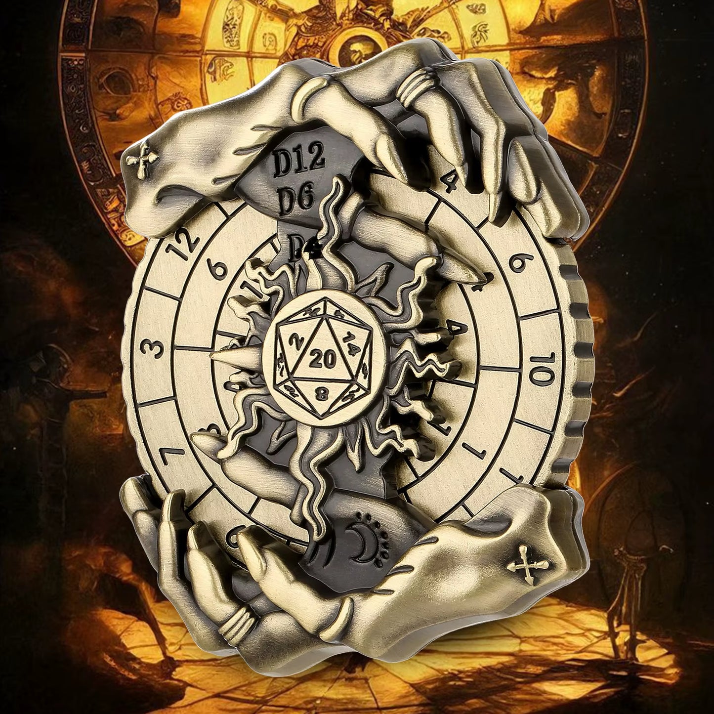 7-in-1 Metal D&D Dice Set with Rotating Digital Compass - نرد دي اند دي معدني