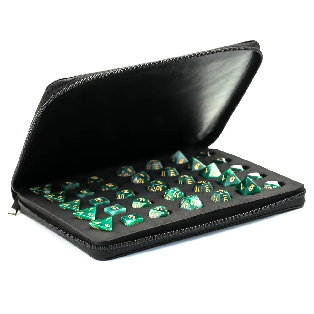 Dice Case with Random 7 Pcs Dice -Dice Holder Compatible with DND Polyhedral Dice, Store up to 5 Sets/35Pcs Dices