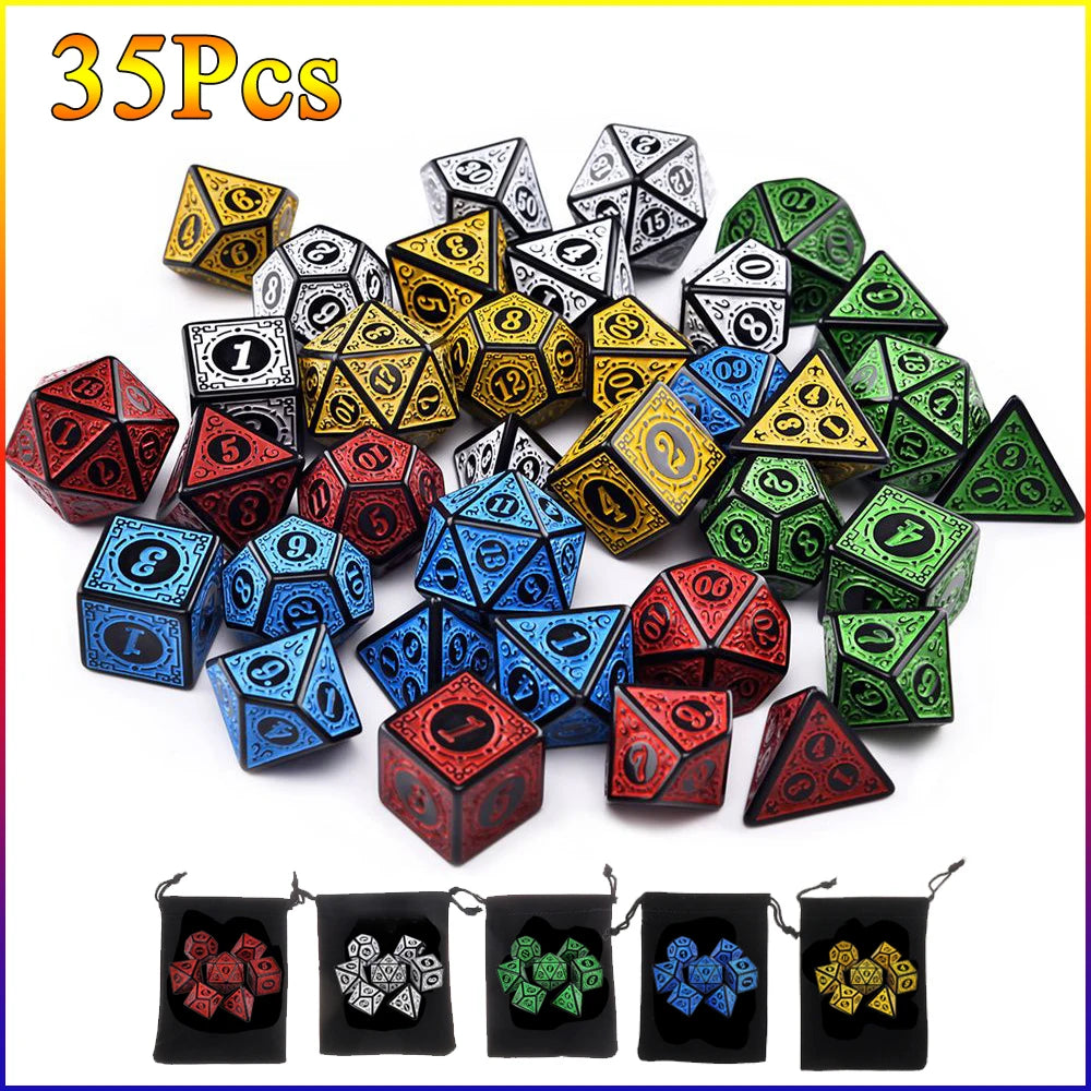 35/21/7Pcs DND Dice Set Multi Sides Polyhedral D4 D6 D8 D10 D12 D20 Dice for Role Playing Board Table Game Math Tabletop RPG