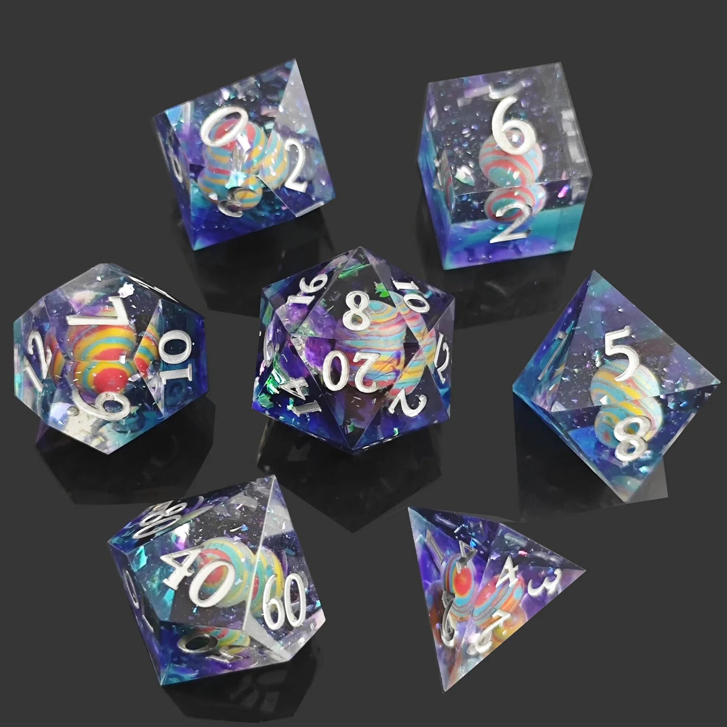 Enchanting D&D Flower Resin Dice Set - 7PCS Polyhedral Dice for RPG Gamers and Collectors - نرد 7 قطع على شكل ورود