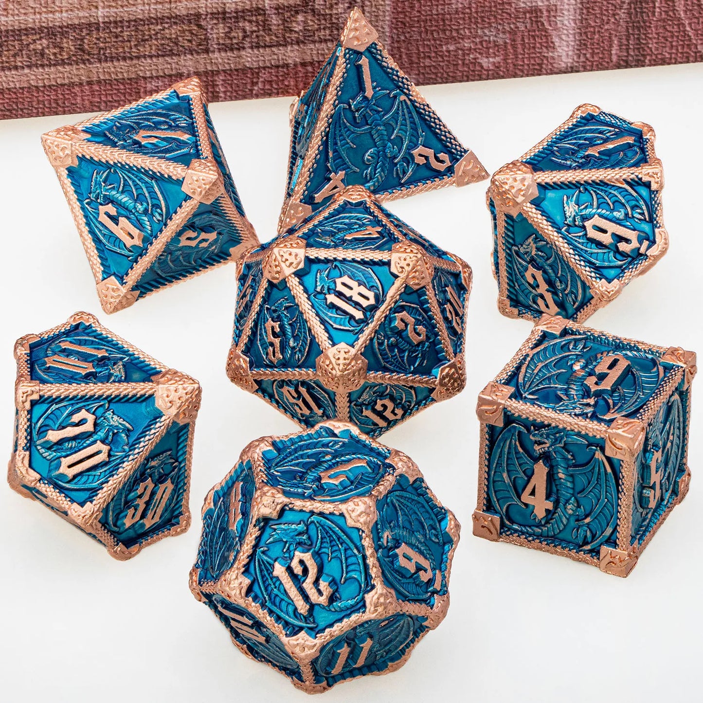 Metal Dragon D&D Dice Set - Premium Polyhedral RPG Dice for Dungeons & Dragons - D20, D12, D10, D8, D6
