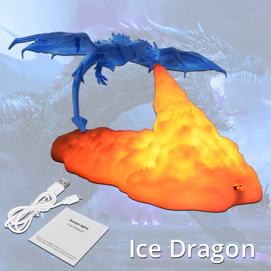 Enchanting 3D LED Fire & Ice Dragon Lamps - لمبة ليد تنين