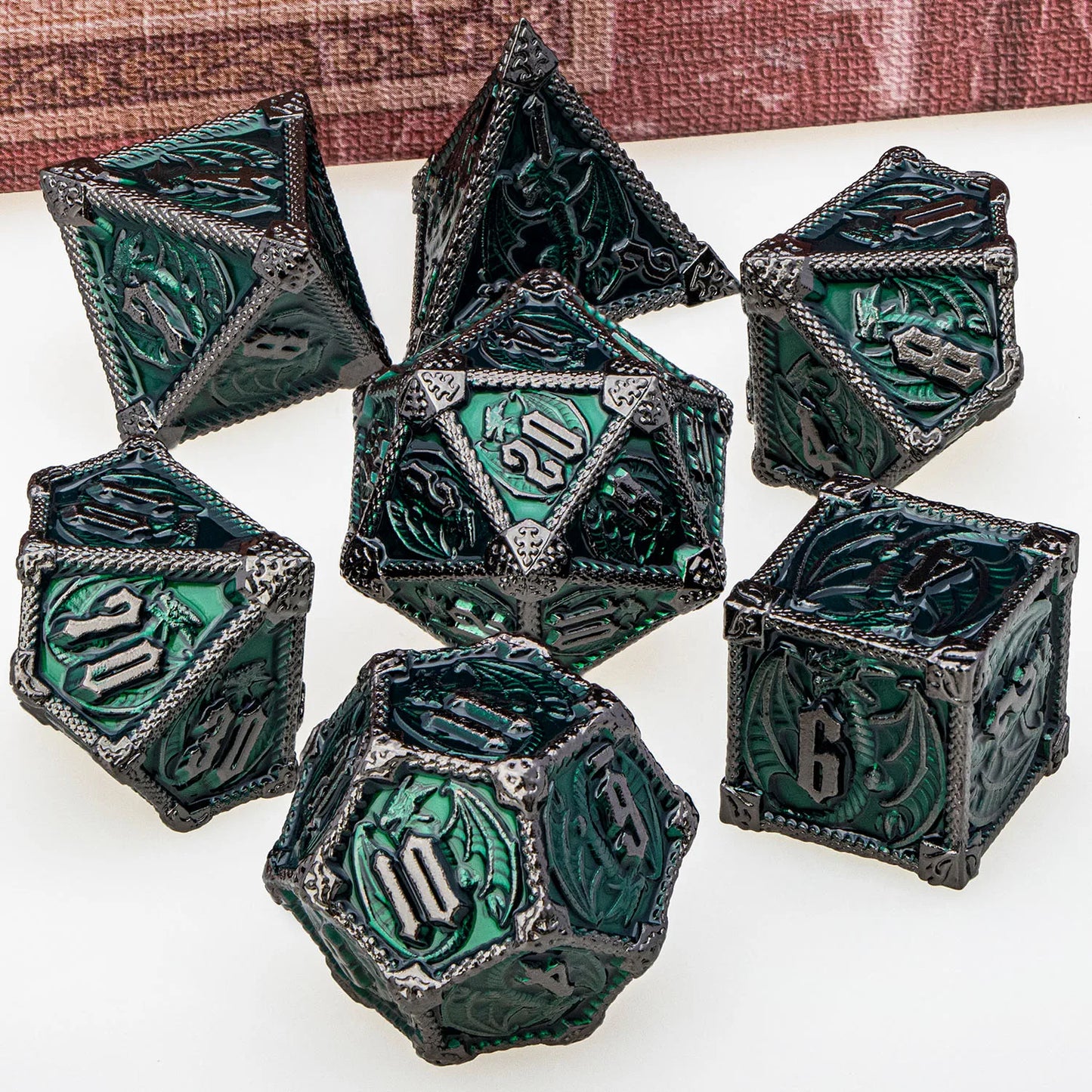Metal Dragon D&D Dice Set - Premium Polyhedral RPG Dice for Dungeons & Dragons - D20, D12, D10, D8, D6