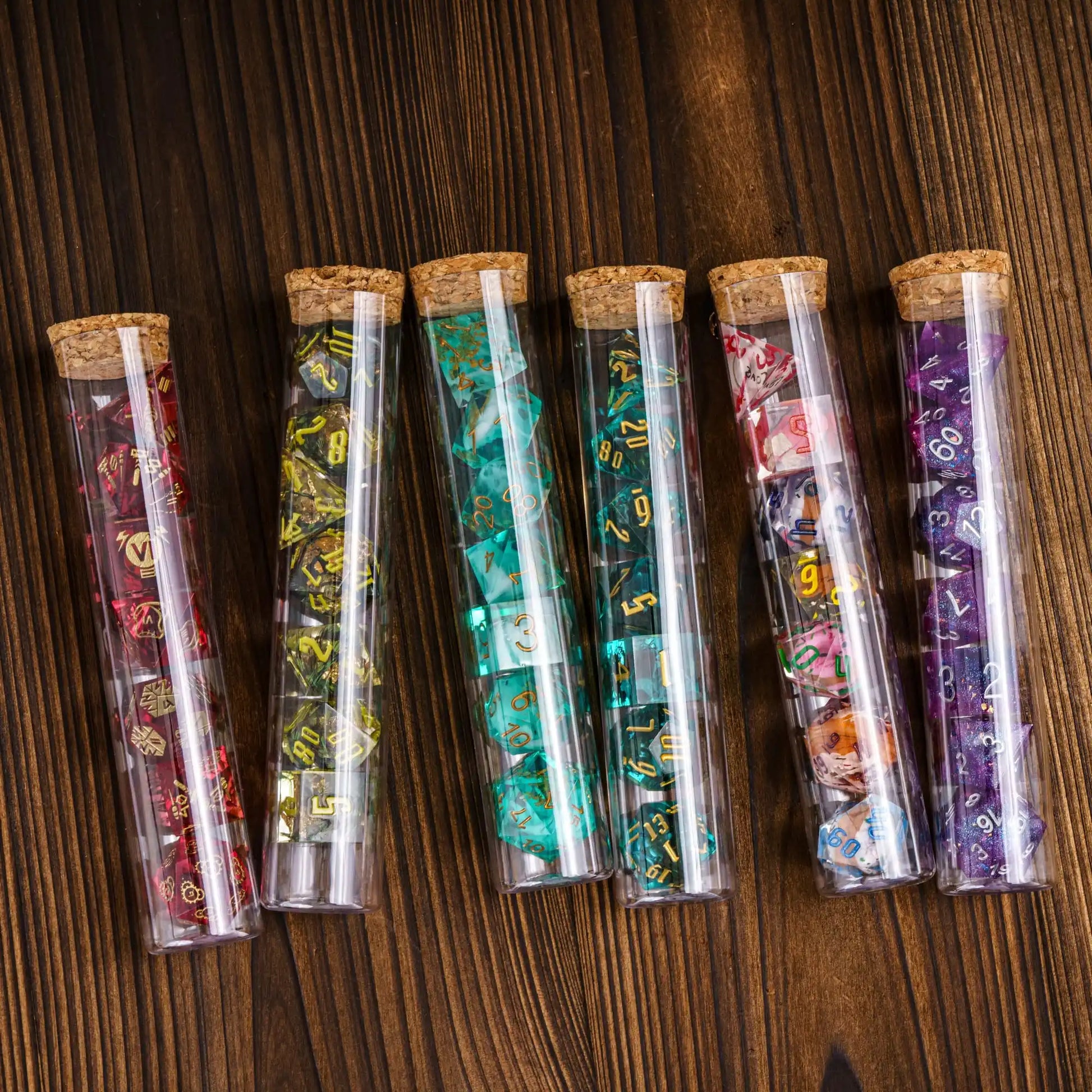 Ultimate DND Polyhedral Dice Set - 7 Random Sharp Edge Dice in Test Tube Bottle for RPG Adventures (D4-D20)