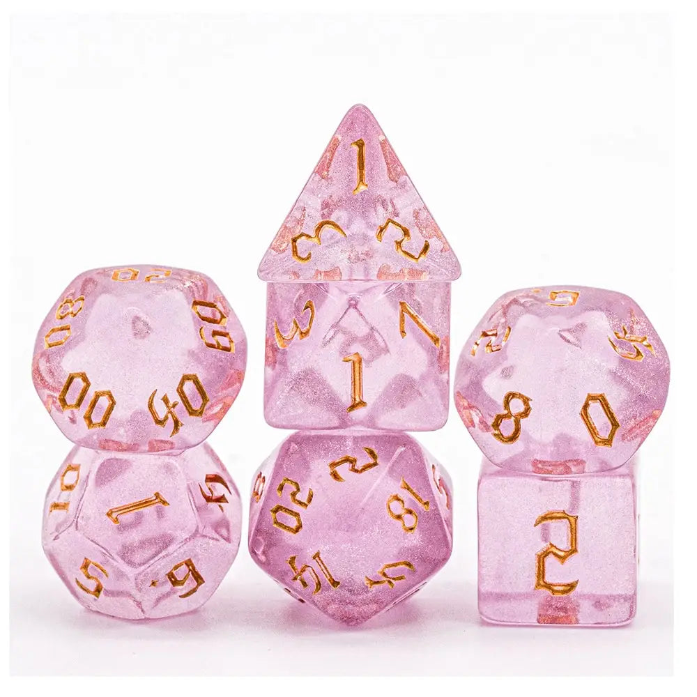 Poludie 7-Piece Pink Gold Translucent Polyhedral Dice Set for D&D and RPG - Perfect for Role Playing and Board Games!