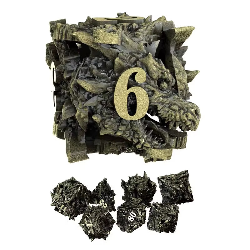 Dragon Head Metal Dice Set for Dungeons & Dragons - نرد دي اند دي معدني رأس تنين