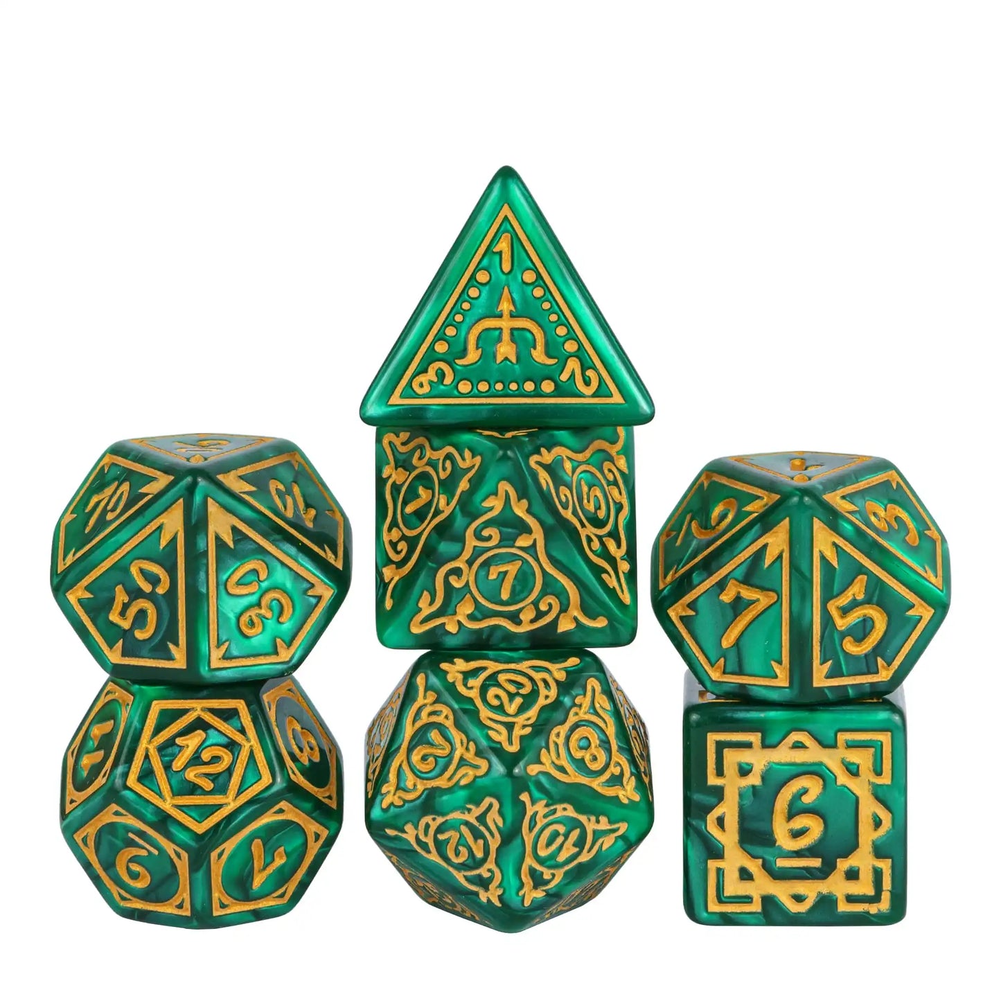Druid's Elemental Marbled DND Dice Set - Exquisite Carved Polyhedral D4-D20 for Epic Role Playing Adventures