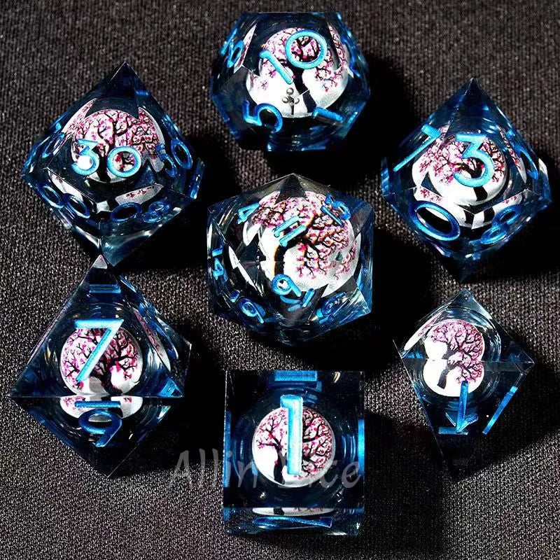 Enchanting D&D Flower Resin Dice Set - 7PCS Polyhedral Dice for RPG Gamers and Collectors - نرد 7 قطع على شكل ورود