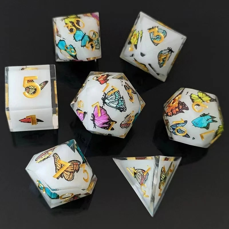 Enchanting D&D Flower Resin Dice Set - 7PCS Polyhedral Dice for RPG Gamers and Collectors - نرد 7 قطع على شكل ورود