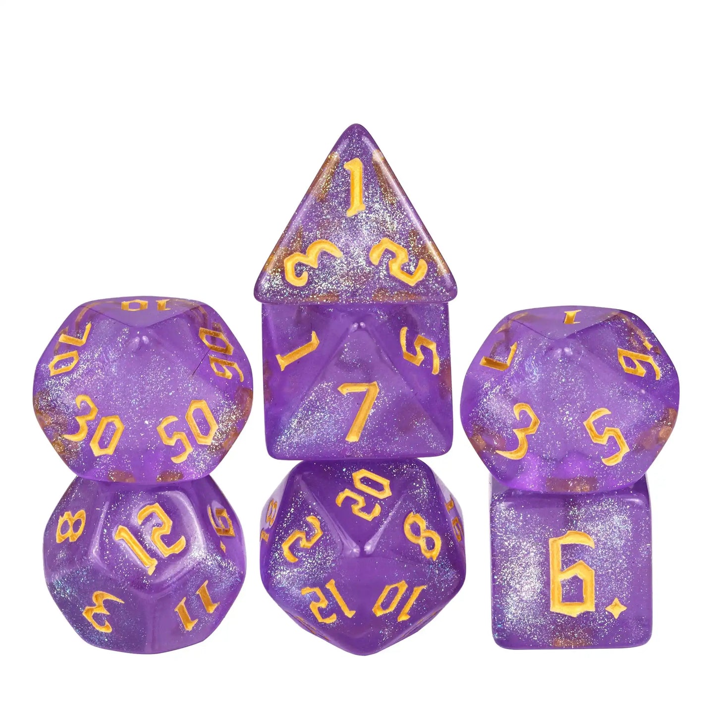 Poludie 7-Piece Pink Gold Translucent Polyhedral Dice Set for D&D and RPG - Perfect for Role Playing and Board Games!