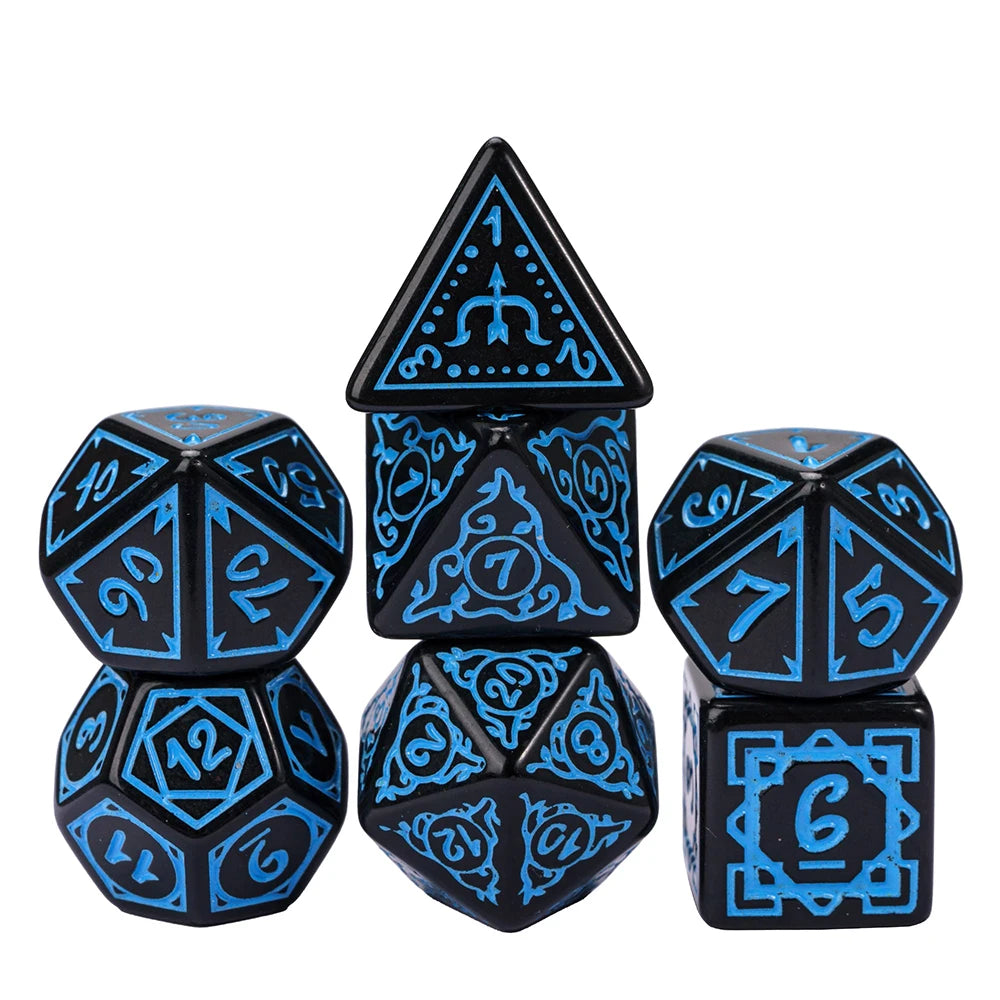 Druid's Elemental Marbled DND Dice Set - Exquisite Carved Polyhedral D4-D20 for Epic Role Playing Adventures